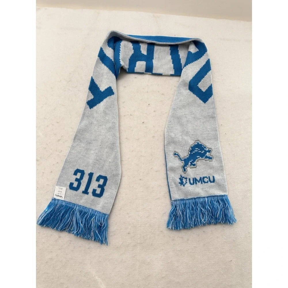 Detroit Lions Scarf 313 Double Sided NFL Football Team Logo Blue White AUTHENTIC